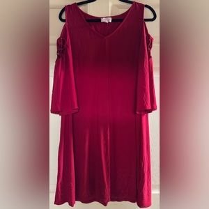 Pink midi dress with cold shoulders